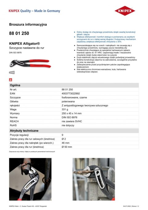 SZCZYPCE DO RUR ALIGATOR 250MM SZCZYPCE DO RUR ALIGATOR 250MM