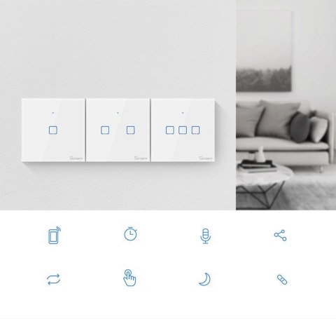 Dotykowy włącznik światła przełącznik przycisk WiFi 433 MHz RF czarny T3EU1C-TX Dotykowy włącznik światła przełącznik przycisk WiFi 433 MHz RF czarny T3EU1C-TX