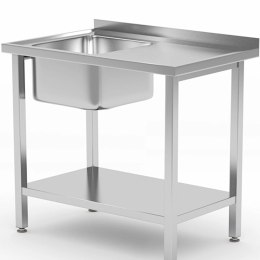 Basen zlew jednokomorowy z półką lewy Budget Line STAL 800 x 600 x 850 cm - Hendi 817001