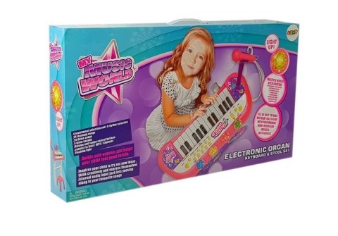 Keyboard ze Statywem Krzesełko Mikrofon Dźwięk Światła Różowy Keyboard ze Statywem Krzesełko Mikrofon Dźwięk Światła Różowy