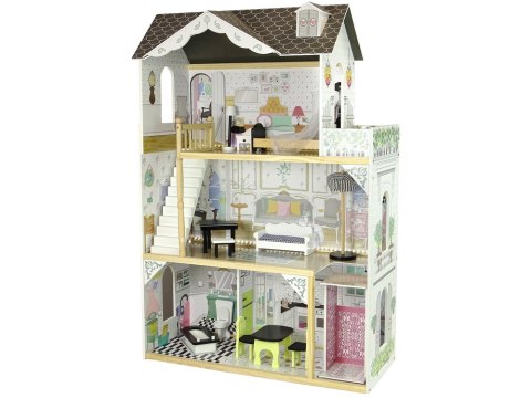Domek dla Lalek Drewniany Willa Wioletta Biały Światło Balkon