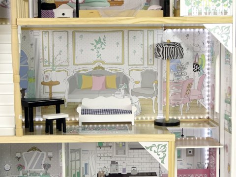 Domek dla Lalek Drewniany Willa Wioletta Biały Światło Balkon Domek dla Lalek Drewniany Willa Wioletta Biały Światło Balkon
