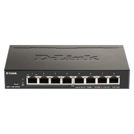 Inteligentny zarządzalny przełącznik Gigabit PoE D-Link DGS-1100-08PV2 Zarządzany przez Internet, stacjonarny Inteligentny zarządzalny przełącznik Gigabit PoE D-Link DGS-1100-08PV2 Zarządzany przez Internet, stacjonarny