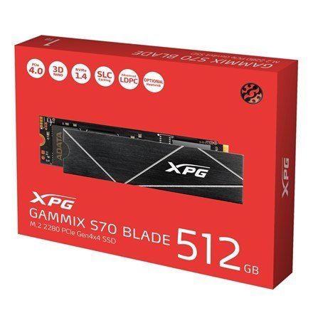 ADATA XPG Gammix S70 BLADE 512 GB, obudowa SSD M.2 2280, interfejs SSD PCIe Gen4x4, prędkość zapisu 2600 MB/s, prędkość odczytu ADATA XPG Gammix S70 BLADE 512 GB, obudowa SSD M.2 2280, interfejs SSD PCIe Gen4x4, prędkość zapisu 2600 MB/s, prędkość odczytu