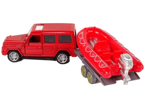 Zestaw Pojazdów Straż Pożarna Naciąg Motorówka Jeep Czerwony Zestaw Pojazdów Straż Pożarna Naciąg Motorówka Jeep Czerwony