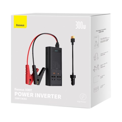 Samochodowa przetwornica napięcia prądu 12V - 220V IGBT 300W (wtyczka CN/EU) czarny Samochodowa przetwornica napięcia prądu 12V - 220V IGBT 300W (wtyczka CN/EU) czarny