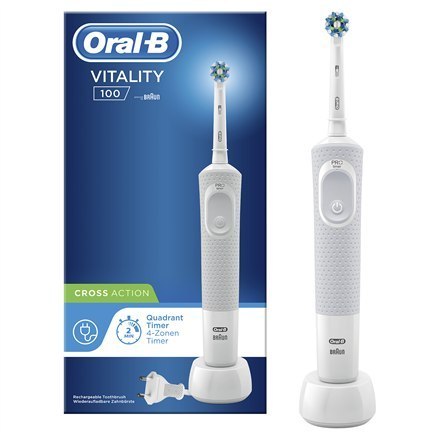 Oral-B Electric Toothbrush Vitality 100 CrossAction Rechargeable, Dla dorosłych, Liczba główek szczoteczki w zestawie 1, Biały, Oral-B Electric Toothbrush Vitality 100 CrossAction Rechargeable, Dla dorosłych, Liczba główek szczoteczki w zestawie 1, Biały,