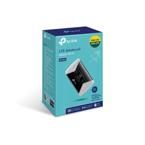 TP-LINK 4G LTE Advanced Mobile Wi-Fi M7450 802.11ac, 867 Mbit/s, Antenna type 1xInternal, 1 x microUSB TP-LINK 4G LTE Advanced Mobile Wi-Fi M7450 802.11ac, 867 Mbit/s, Antenna type 1xInternal, 1 x microUSB