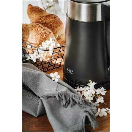 Czajnik Adler AD 1372 elektryczny, 800 W, 0,6 l, tworzywo sztuczne/stal nierdzewna, podstawa obrotowa 360°, czarny