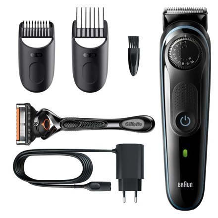 Trymer do brody Braun z precyzyjnym pokrętłem i maszynką do golenia Gillette ProGlide BT5340 Bezprzewodowy lub sieciowy, Czas pr Trymer do brody Braun z precyzyjnym pokrętłem i maszynką do golenia Gillette ProGlide BT5340 Bezprzewodowy lub sieciowy, Czas pr