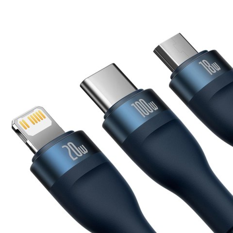 Flash Series II kabel USB-C USB Typ A Iphone Lightning microUSB 100W 1.5m niebieski Flash Series II kabel USB-C USB Typ A Iphone Lightning microUSB 100W 1.5m niebieski
