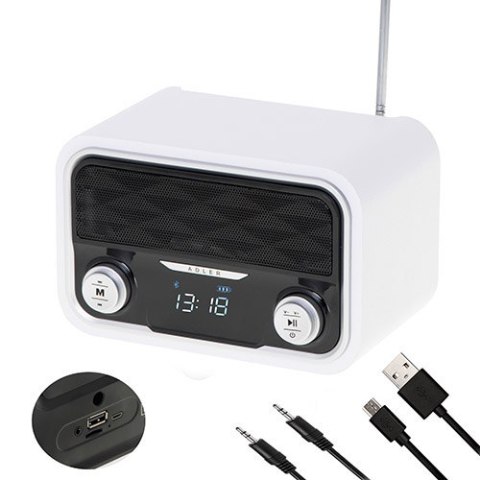 Adler Bluetooth Radio AD 1185 wyświetlacz LCD, wejście AUX, biały Adler Bluetooth Radio AD 1185 wyświetlacz LCD, wejście AUX, biały