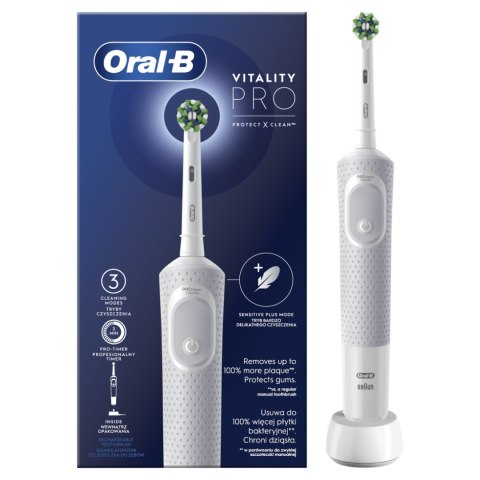 Oral-B Electric Toothbrush D103.413.3 Vitality Pro Rechargeable, Dla dorosłych, Ilość główek szczoteczki w zestawie 1, Biały, Il Oral-B Electric Toothbrush D103.413.3 Vitality Pro Rechargeable, Dla dorosłych, Ilość główek szczoteczki w zestawie 1, Biały, Il