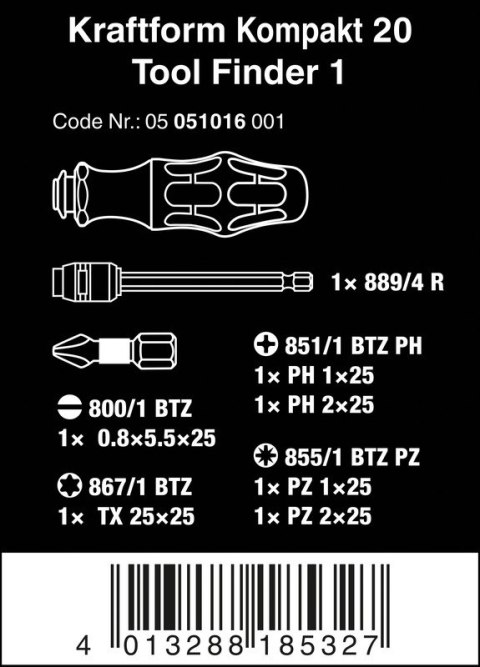 ZESTAW WKRĘTAKÓW KRAFTFORM KOMPAKT TOOL FINDER+ETUI, 20CZ ZESTAW WKRĘTAKÓW KRAFTFORM KOMPAKT TOOL FINDER+ETUI, 20CZ