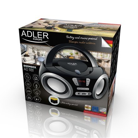 Adler CD Boombox AD 1181 łączność USB, głośniki, czarny Adler CD Boombox AD 1181 łączność USB, głośniki, czarny