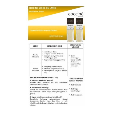 WKŁADKI COCCINE WOOL ON LATEX - WEŁNA NA LATEKSIE r.43 1032014