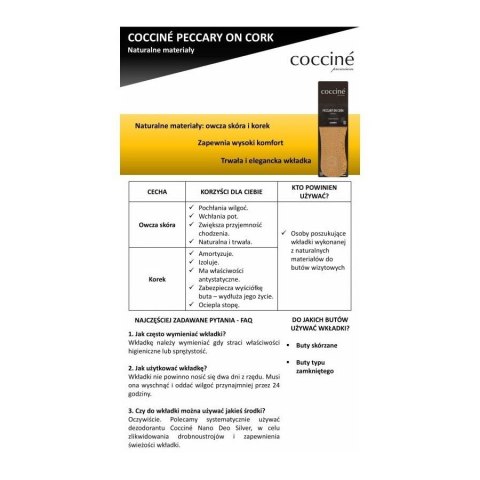 WKŁADKI DO BUTÓW SKÓRZANE NA KORKU COCCINE r.45-46 103024