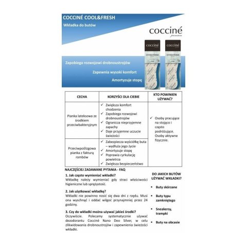 WKŁADKI ODŚWIEŻAJĄCE DO BUTÓW ACTIFRESH PREMIUM COCCINE r.40 103023 WKŁADKI ODŚWIEŻAJĄCE DO BUTÓW ACTIFRESH PREMIUM COCCINE r.40 103023