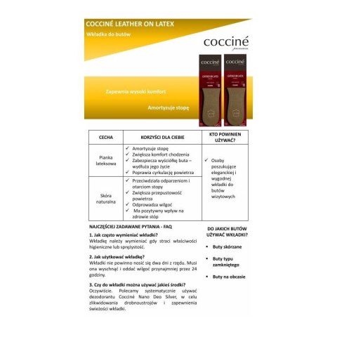 WKŁADKI SKÓRZANE DO BUTÓW LEATHER ON LATEX COCCINE r.37 103073