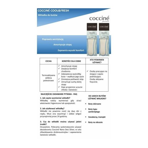 WKŁADKI DO BUTÓW COCCINE COOL&FRESH r.41