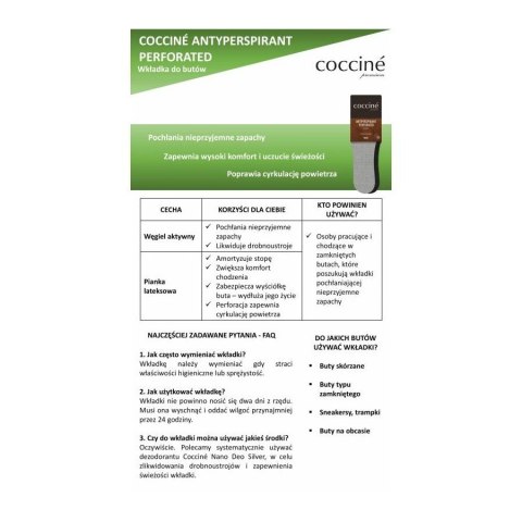 WKŁADKI DO BUTÓW PRZECIWPOTLIWE PERFOROWANE COCCINE r.41