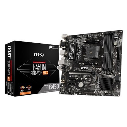 MSI B450M PRO-VDH MAX Processor family AMD, Processor socket AM4, DDR4 DIMM, Memory slots 4, Number of SATA connectors 4, Chipse