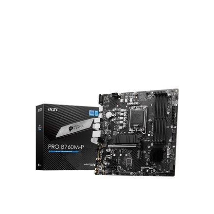 MSI PRO B760M-P Rodzina procesorów Intel, Gniazdo procesora LGA1700, DDR5 DIMM, Gniazda pamięci 4, Obsługiwane interfejsy dysków MSI PRO B760M-P Rodzina procesorów Intel, Gniazdo procesora LGA1700, DDR5 DIMM, Gniazda pamięci 4, Obsługiwane interfejsy dysków