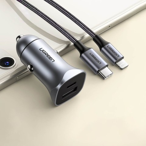 Szybka ładowarka samochodowa USB-A i USB-C 30W PD PPS - szara Szybka ładowarka samochodowa USB-A i USB-C 30W PD PPS - szara