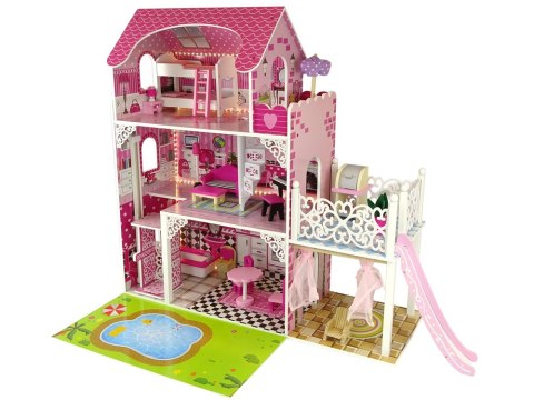 Domek dla Lalek Drewniany Willa Nadia Światło Różowy Domek dla Lalek Drewniany Willa Nadia Światło Różowy