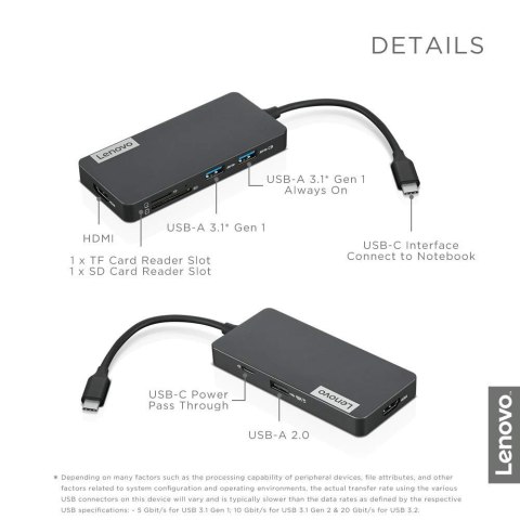 Lenovo USB-C 7-in-1 Hub USB, porty USB 3.0 (3.1 Gen 1) ilość 2, porty USB 2.0 ilość 1, porty HDMI ilość 1 Lenovo USB-C 7-in-1 Hub USB, porty USB 3.0 (3.1 Gen 1) ilość 2, porty USB 2.0 ilość 1, porty HDMI ilość 1