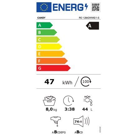 Pralka Candy RO 1284DWME/1-S Klasa efektywności energetycznej A, Ładowanie od przodu, Pojemność prania 8 kg, 1200 obr./min, Głęb Pralka Candy RO 1284DWME/1-S Klasa efektywności energetycznej A, Ładowanie od przodu, Pojemność prania 8 kg, 1200 obr./min, Głęb