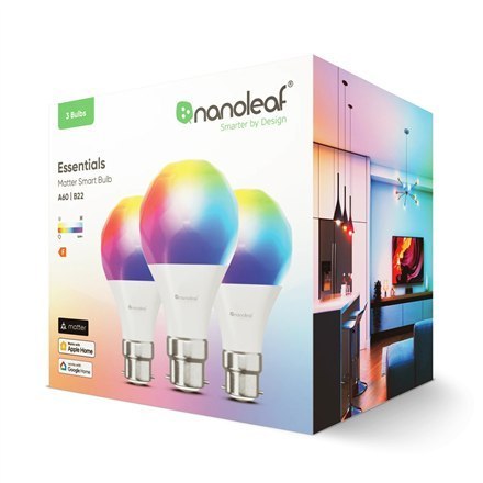 Żarówka Nanoleaf Essentials Smart A60 B22 Matter 9W 806Lm RGBCW 2700-6500K, opakowanie 3 szt. Żarówka Nanoleaf Essentials Smart A60 B22 Matter 9W 806Lm RGBCW 2700-6500K, opakowanie 3 szt.