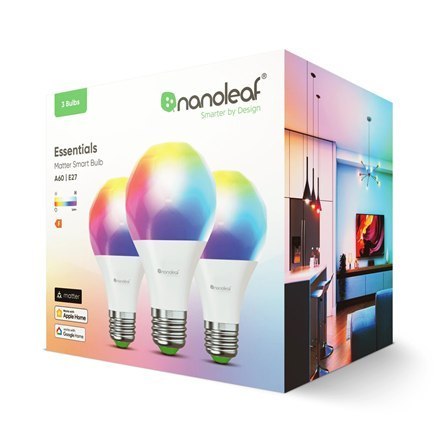 Żarówka Nanoleaf Essentials Smart A60 E27 Matter 9W 806Lm RGBCW 2700-6500K, opakowanie 3 szt. Żarówka Nanoleaf Essentials Smart A60 E27 Matter 9W 806Lm RGBCW 2700-6500K, opakowanie 3 szt.