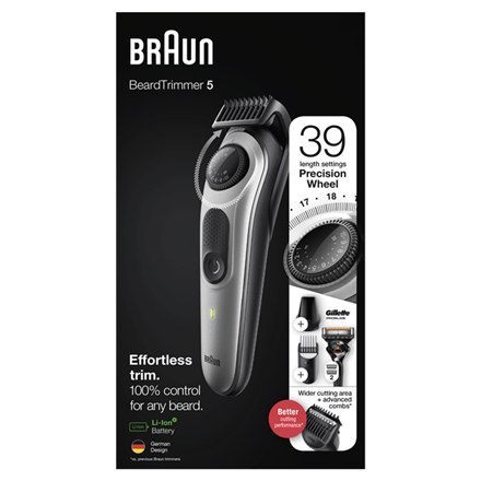 Braun Trymer do brody BT5360 Bezprzewodowy, Czas pracy (max) 100 min, Ilość stopni długości 39, Li-Ion, Czarny/Srebrny Braun Trymer do brody BT5360 Bezprzewodowy, Czas pracy (max) 100 min, Ilość stopni długości 39, Li-Ion, Czarny/Srebrny