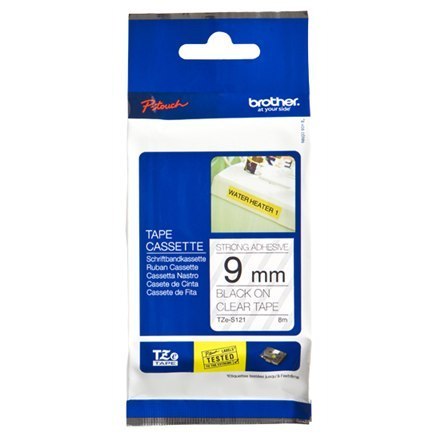 Brother TZe-S121 Mocno przylepna taśma laminowana czarna na przezroczystym, TZe, 8 m, 9 mm Brother TZe-S121 Mocno przylepna taśma laminowana czarna na przezroczystym, TZe, 8 m, 9 mm