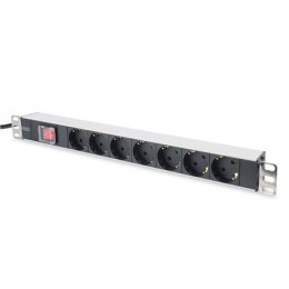 Digitus Aluminiowa listwa z wyłącznikiem DN-95402 Ilość gniazd 7, 7x gniazda bezpieczeństwa 250VAC 50/60Hz / 16A / 4000W, 1U Alu