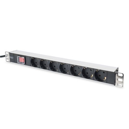 Digitus Aluminiowa listwa z wyłącznikiem DN-95402 Ilość gniazd 7, 7x gniazda bezpieczeństwa 250VAC 50/60Hz / 16A / 4000W, 1U Alu Digitus Aluminiowa listwa z wyłącznikiem DN-95402 Ilość gniazd 7, 7x gniazda bezpieczeństwa 250VAC 50/60Hz / 16A / 4000W, 1U Alu
