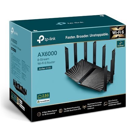 TP-LINK AX6000 8-strumieniowy router Wi-Fi 6 z portem 2.5G Archer AX80 802.11ax, 4804+1148 Mbit/s, 10/100/1000 Mbit/s, Ethernet TP-LINK AX6000 8-strumieniowy router Wi-Fi 6 z portem 2.5G Archer AX80 802.11ax, 4804+1148 Mbit/s, 10/100/1000 Mbit/s, Ethernet