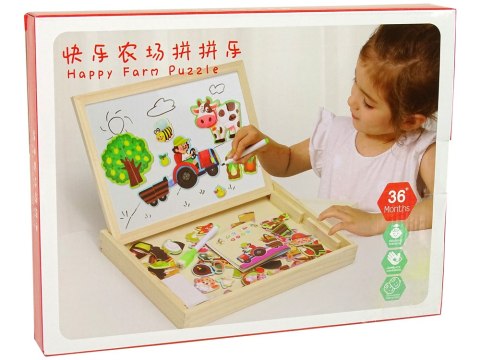 Tablica Drewniana 2 w 1 Kredowa Magnetyczna Puzzle Zestaw Zwierzęta Farma Tablica Drewniana 2 w 1 Kredowa Magnetyczna Puzzle Zestaw Zwierzęta Farma