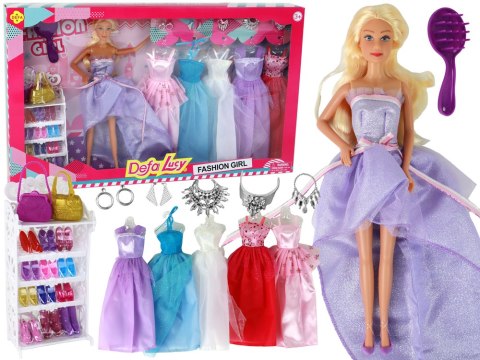 Lalka Dla Dzieci Długie Blond Włosy Szafa Buty Sukienki Akcesoria Fioletowa Lalka Dla Dzieci Długie Blond Włosy Szafa Buty Sukienki Akcesoria Fioletowa