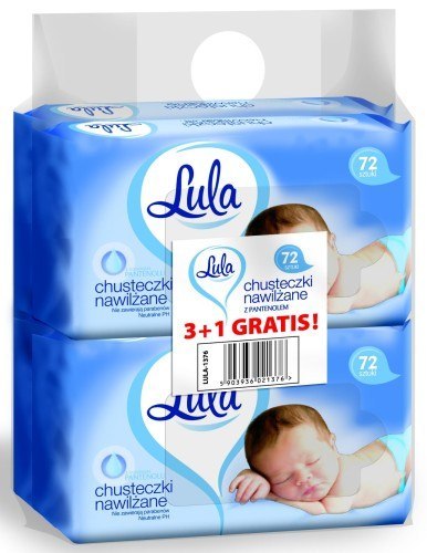 LULA Chusteczki nawilżane z PANTENOLEM 72szt 3szt + 1szt gratis LULA Chusteczki nawilżane z PANTENOLEM 72szt 3szt + 1szt gratis