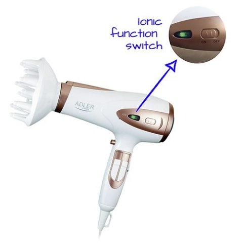 Adler Hair Dryer AD 2248 2400 W, Number of temperature settings 3, Ionic function, Diffuser nozzle, White Adler Hair Dryer AD 2248 2400 W, Number of temperature settings 3, Ionic function, Diffuser nozzle, White