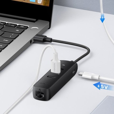 Adapter przejściówka rozdzielacz USB - Ethernet RJ45 3x USB czarny Adapter przejściówka rozdzielacz USB - Ethernet RJ45 3x USB czarny