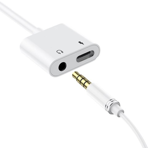 Adapter przejściówka rozdzielacz słuchawkowy USB-C - USB-C + 3,5 mm mini jack biały Adapter przejściówka rozdzielacz słuchawkowy USB-C - USB-C + 3,5 mm mini jack biały