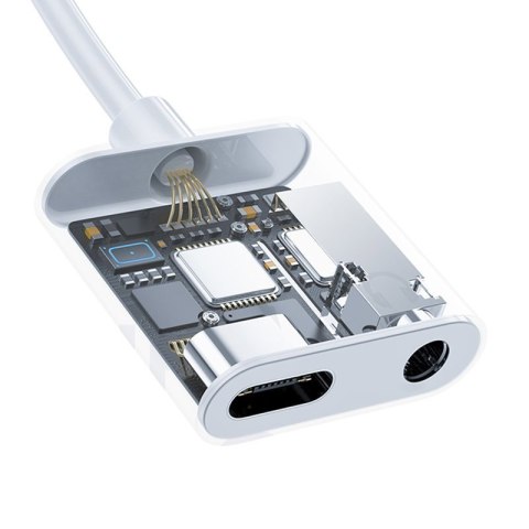 Adapter przejściówka rozdzielacz słuchawkowy USB-C - USB-C + 3,5 mm mini jack biały Adapter przejściówka rozdzielacz słuchawkowy USB-C - USB-C + 3,5 mm mini jack biały