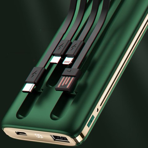 Powerbank 10000mAh K4Pro z wbudowanymi kablami wyświetlacz LED zielony Powerbank 10000mAh K4Pro z wbudowanymi kablami wyświetlacz LED zielony