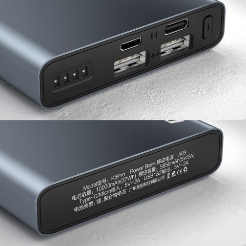 Powerbank 10000mAh metalowy ze wskaźnikiem poziomu naładowania srebrny Powerbank 10000mAh metalowy ze wskaźnikiem poziomu naładowania srebrny