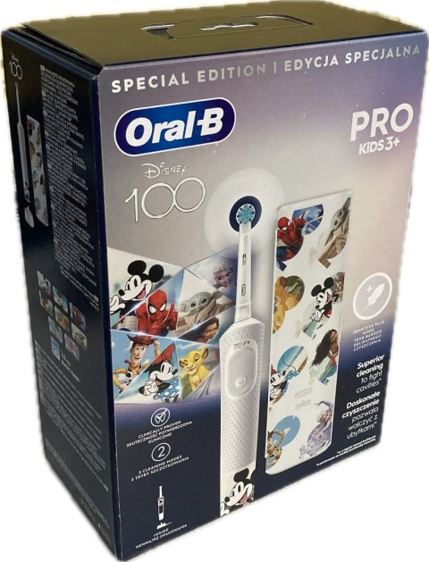 Elektryczna szczoteczka do zębów Oral-B Vitality PRO Kids Disney 100 z etui podróżnym, biała Elektryczna szczoteczka do zębów Oral-B Vitality PRO Kids Disney 100 z etui podróżnym, biała