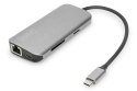 Uniwersalna stacja dokująca Digitus USB-C, 8-portowa stacja dokująca USB-C, 2xUSB3.0, 1xRJ45, 2xHDMI, 1xPD, 1xMicro SD, 1xSD