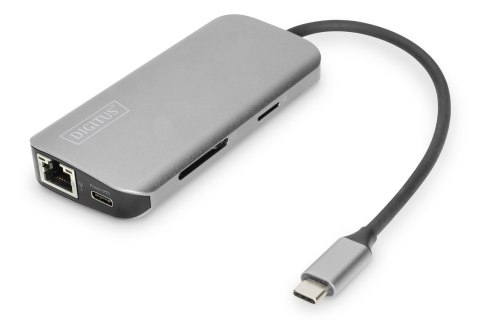 Uniwersalna stacja dokująca Digitus USB-C, 8-portowa stacja dokująca USB-C, 2xUSB3.0, 1xRJ45, 2xHDMI, 1xPD, 1xMicro SD, 1xSD Uniwersalna stacja dokująca Digitus USB-C, 8-portowa stacja dokująca USB-C, 2xUSB3.0, 1xRJ45, 2xHDMI, 1xPD, 1xMicro SD, 1xSD